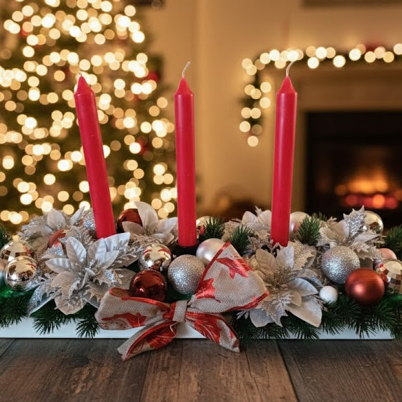 Centrotavola Natalizio con Candele "Elegance" - Decorazione Artigianale per Tavola