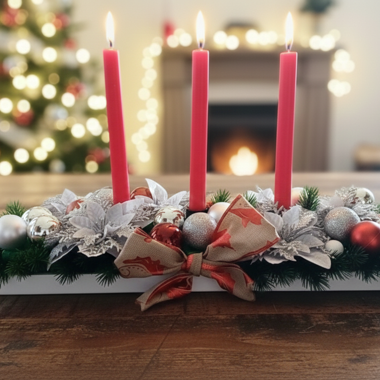 Centrotavola Natalizio con Candele "Elegance" - Decorazione Artigianale per Tavola