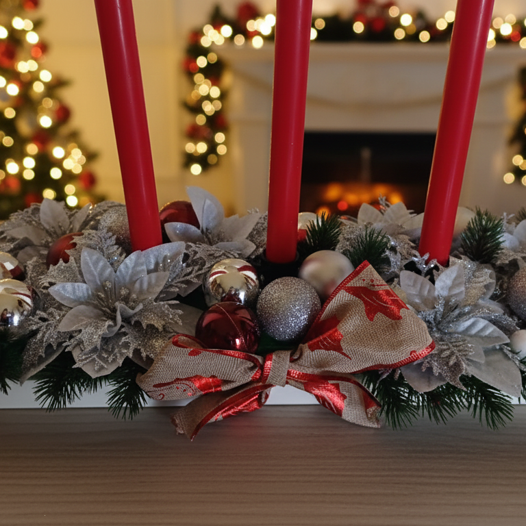 Centrotavola Natalizio con Candele "Elegance" - Decorazione Artigianale per Tavola