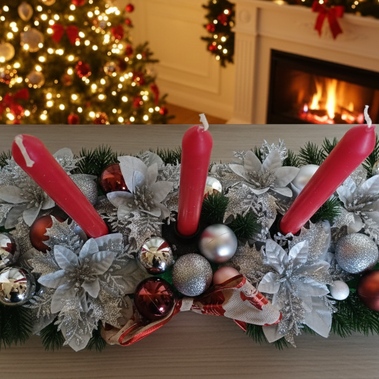 Centrotavola Natalizio con Candele "Elegance" - Decorazione Artigianale per Tavola
