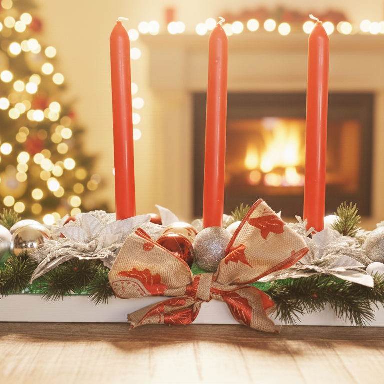 Centrotavola Natalizio con Candele "Elegance" - Decorazione Artigianale per Tavola