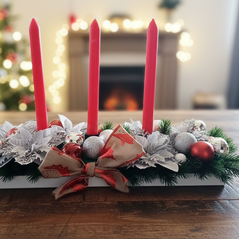 Centrotavola Natalizio con Candele "Elegance" - Decorazione Artigianale per Tavola