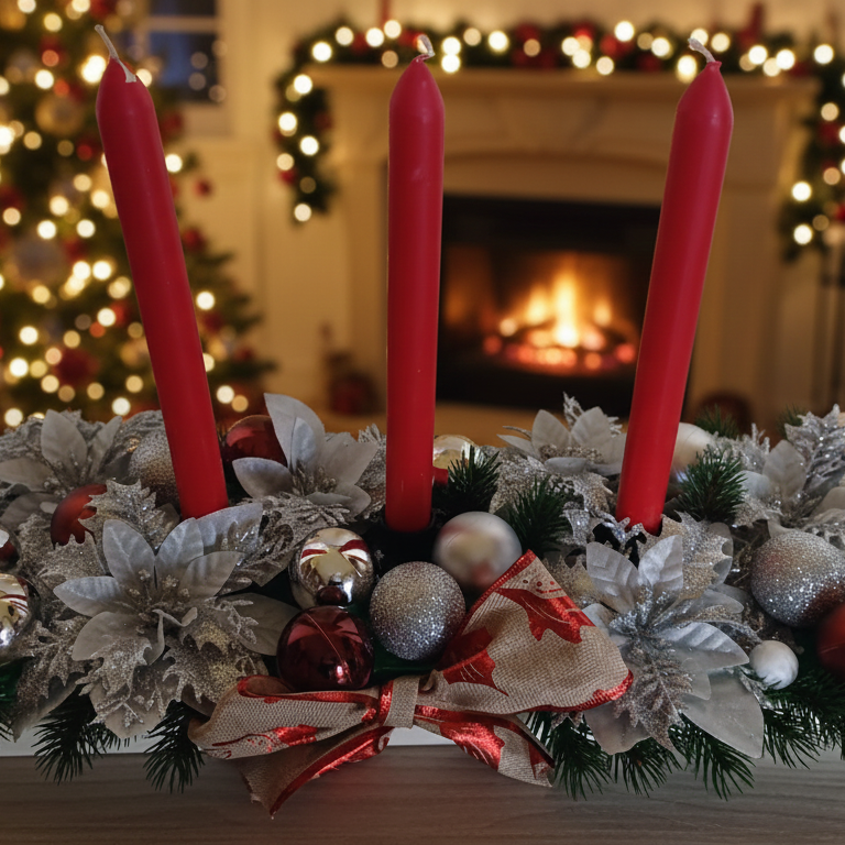 Centrotavola Natalizio con Candele "Elegance" - Decorazione Artigianale per Tavola