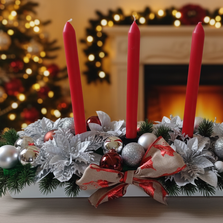 Centrotavola Natalizio con Candele "Elegance" - Decorazione Artigianale per Tavola