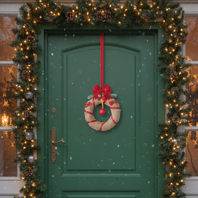 Ghirlanda Natalizia Artigianale "Rustic Elegance" - Decorazione in Juta con Nastri Rossi