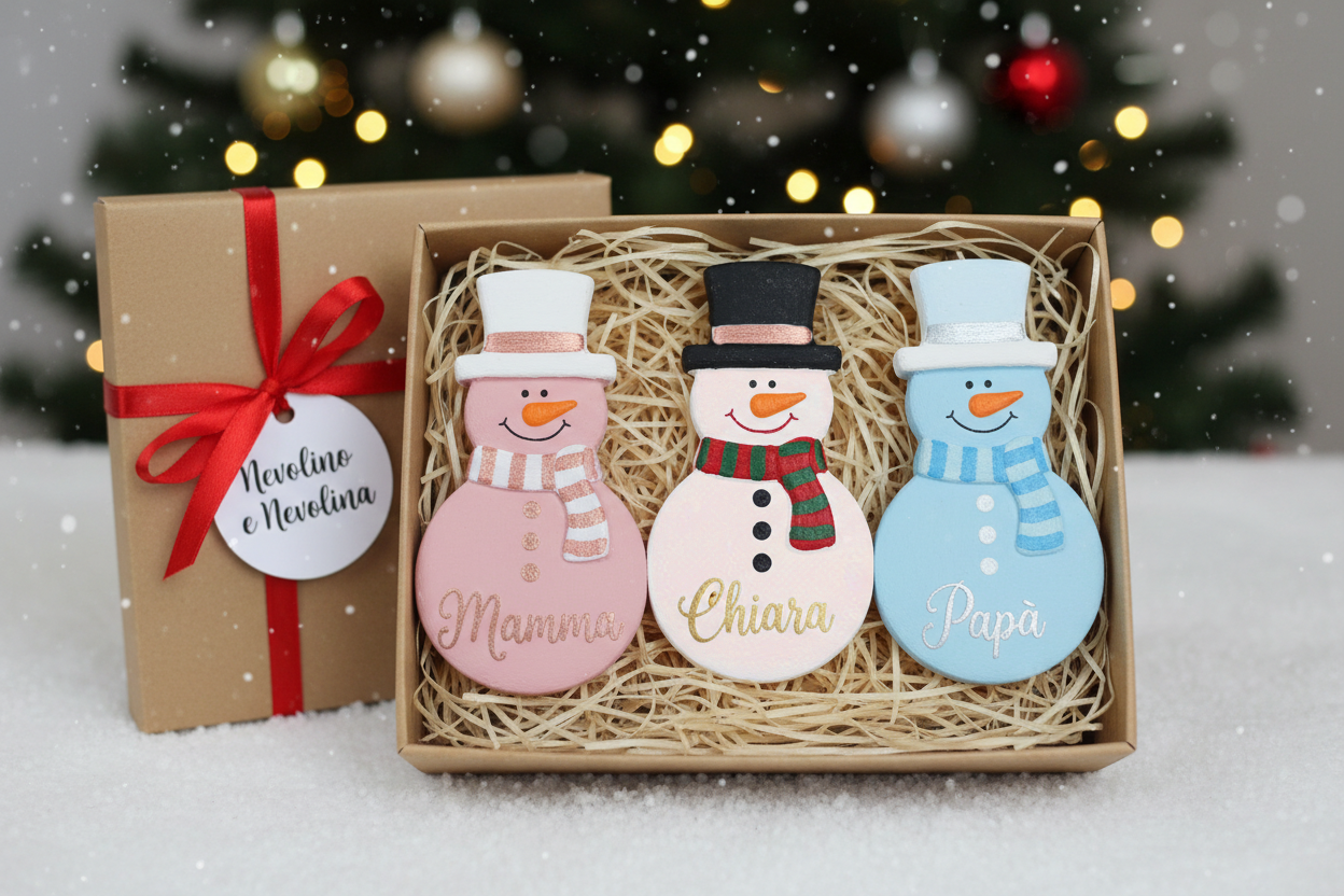 Nevolino e Nevolina - Pupazzo di Neve in Gesso Personalizzabile