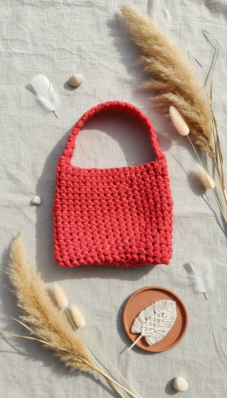 Borsa a Tracolla all'Uncinetto - Rosso Corallo