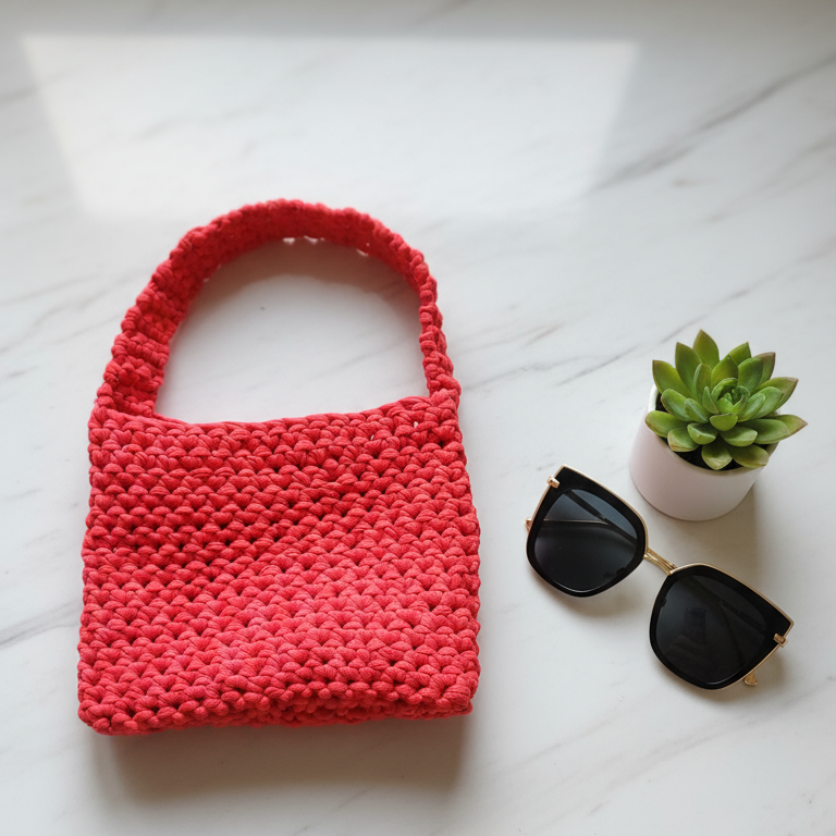 Borsa a Tracolla all'Uncinetto - Rosso Corallo