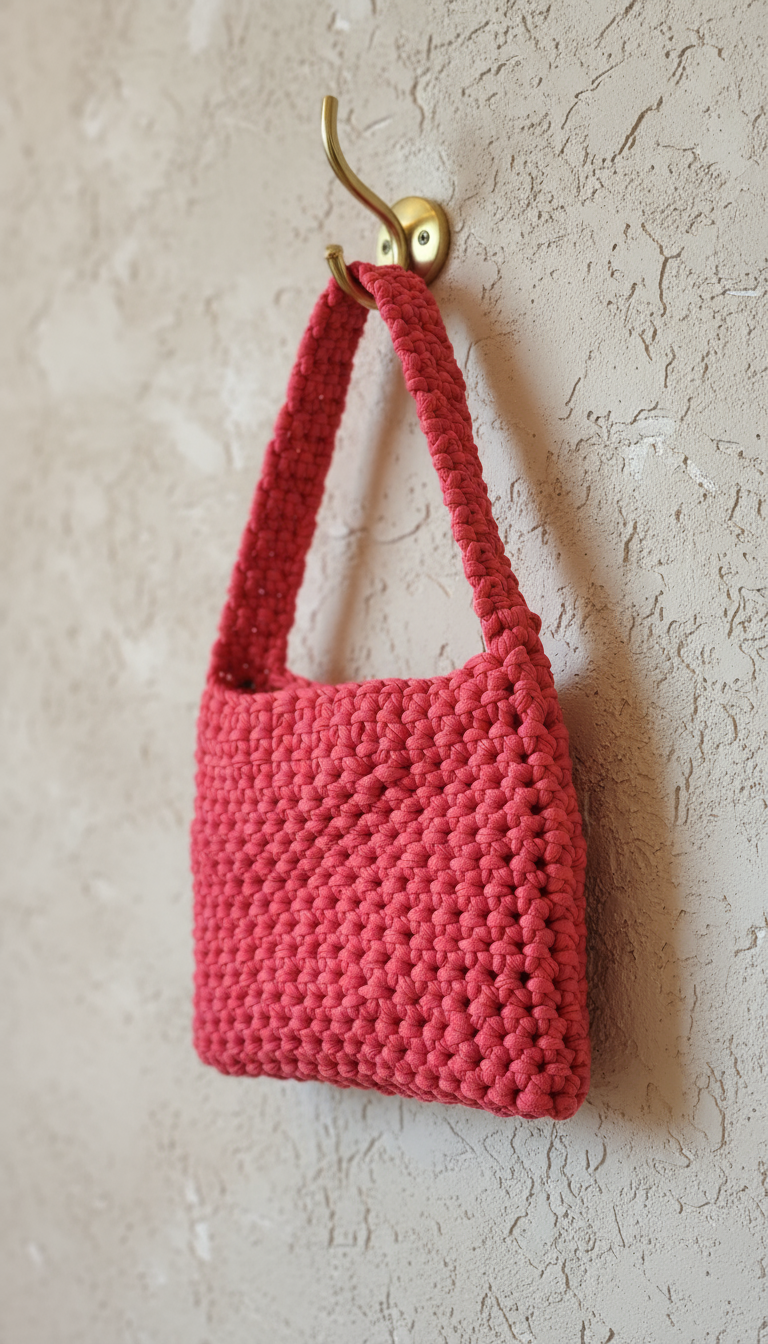 Borsa a Tracolla all'Uncinetto - Rosso Corallo