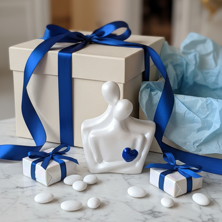 Regalo con cuore e fiocco azzurro