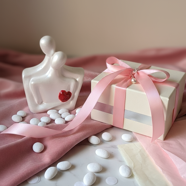 Regalo con cuore e fiocco rosa