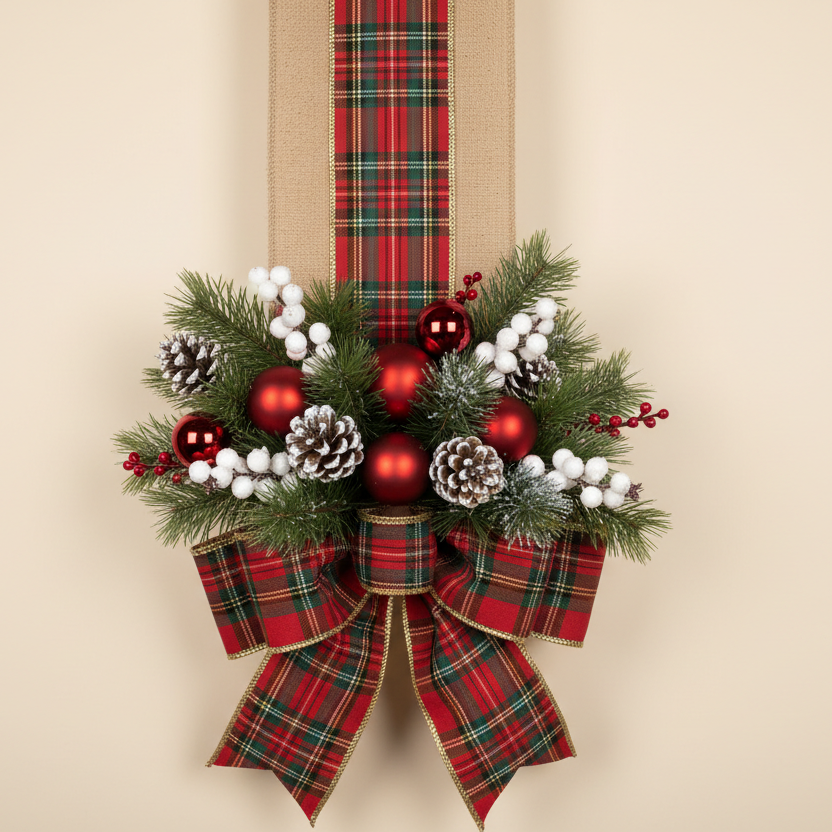 Fascia Natalizia Artigianale "Classic Joy" - Decorazione a Scapolare per Porta