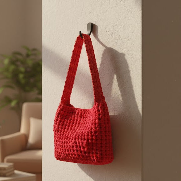 Borsa a Tracolla all'Uncinetto - Rosso Corallo