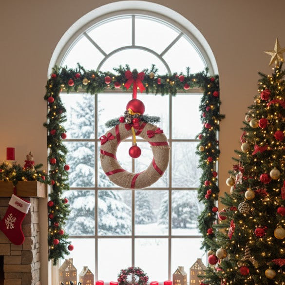 Ghirlanda Natalizia Artigianale "Rustic Elegance" - Decorazione in Juta con Nastri Rossi